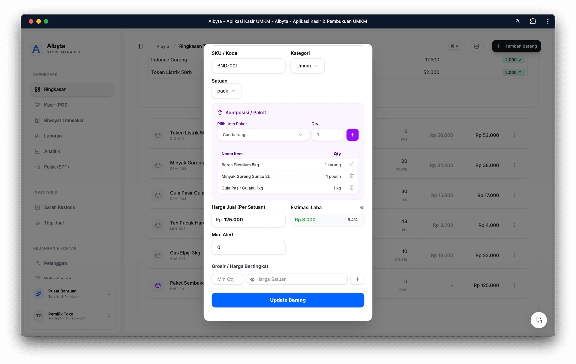 Stok Bahan Baku (Resep)